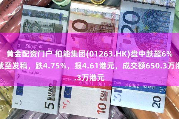 黄金配资门户 柏能集团(01263.HK)盘中跌超6%，截至发稿，跌4.75%，报4.61港元，成交额650.3万港元